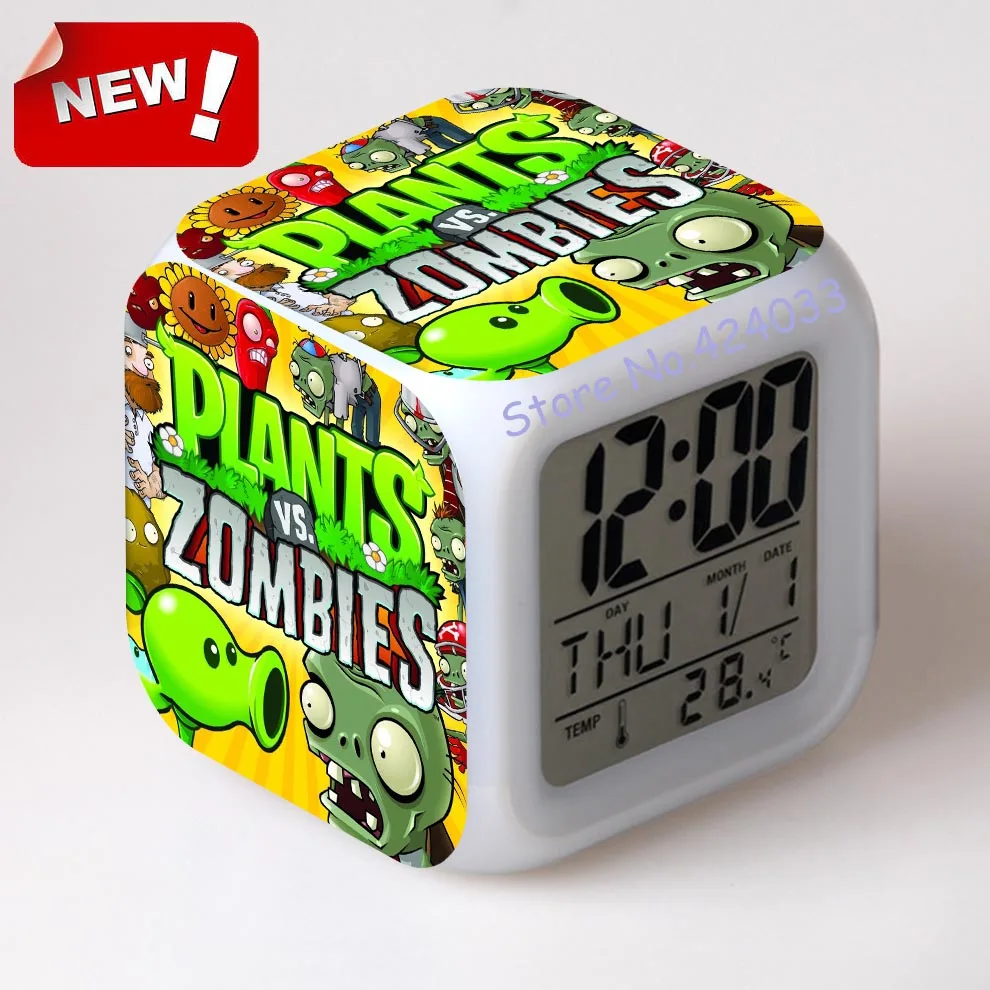 Plants VS Zombies Ceas Deșteptător Led 7 Culori Schimbare Gadget-uri se Răcească Saat Tabel Pătrat de Proiecție Ceas Digital din Plastic