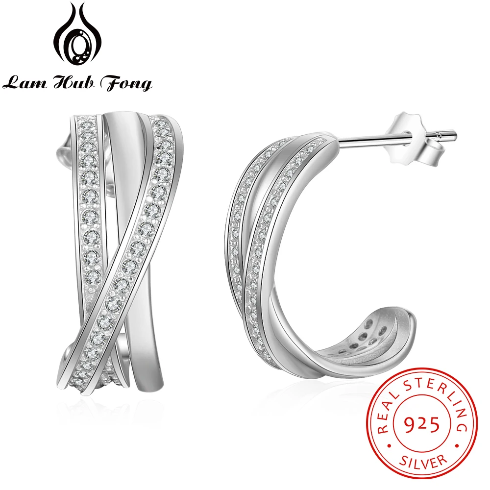 925 Sterling Silver Cuff Cercei cu Cubic Zirconia Răsucite Cercei pentru Femei din Argint 925 Cercei Bijuterii Fine (Lam Hub Fong)