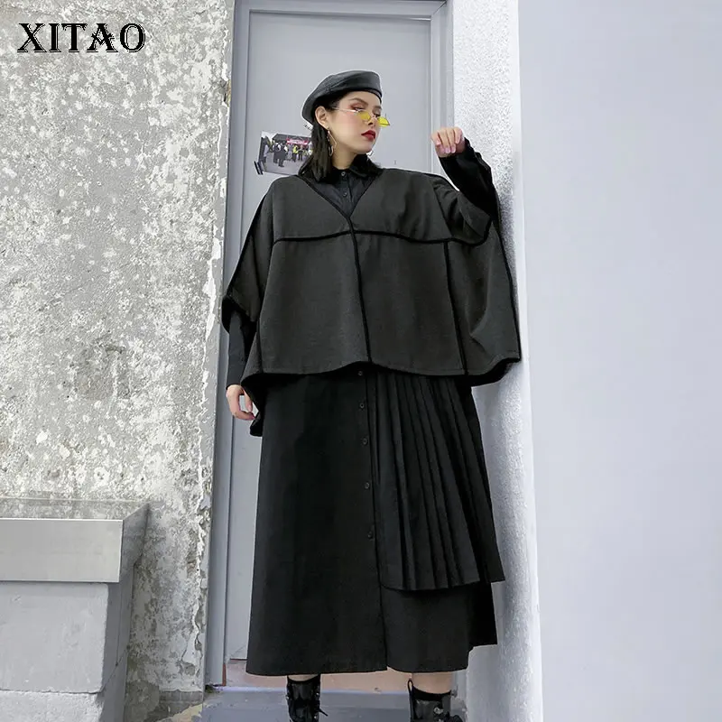 XITAO Plus Dimensiune Omen Două Piese de Costume de Moda de Cusut Rochie Plisată Tendință elegant 2 Bucata Set pentru Femei Stil coreean DMY2781
