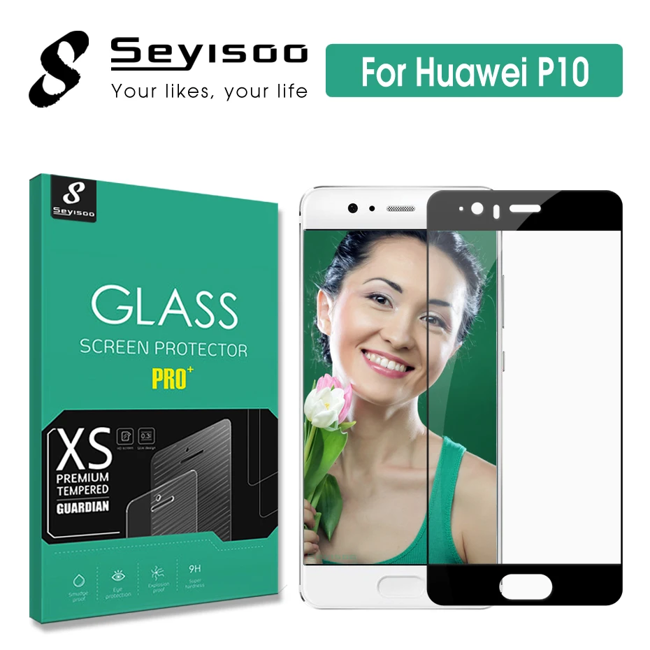 Original Seyisoo Real 2.5 D 0,3 mm 9H Plin de Acoperire Ecran Protector din Sticla Temperata Pentru Huawei P10 P 10 Alb Negru Film de Siguranță