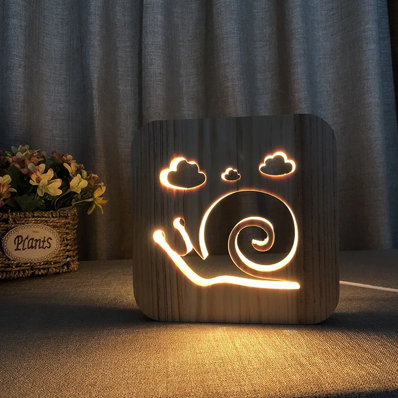 LED-uri Creative USB Lumina de Noapte din Lemn Labă de Câine, Pisică, Lup Cap de Animal Lampa de Noutate Dormitor Copii 3D de Decorare Lampa de Masa Copii Gif