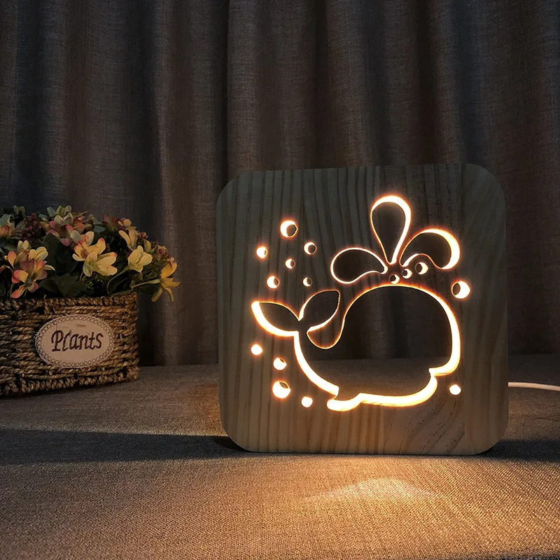 LED-uri Creative USB Lumina de Noapte din Lemn Labă de Câine, Pisică, Lup Cap de Animal Lampa de Noutate Dormitor Copii 3D de Decorare Lampa de Masa Copii Gif