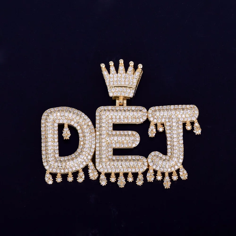 Nume Personalizat Coroana Cauțiune Picurare Inițialele Scrisori Cu Bule Lanț Pandantiv Coliere Pentru Barbati Femei Cubic Zircon Bijuterii Hip Hop