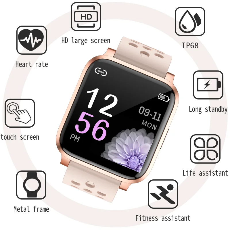 Jeleu Pieptene 1.3 inch Full Touch Ecran Ceas Inteligent IP68 rezistent la apa Piff Caz Bluetooth Smart Watch pentru iPhone Telefon Huawei Watch
