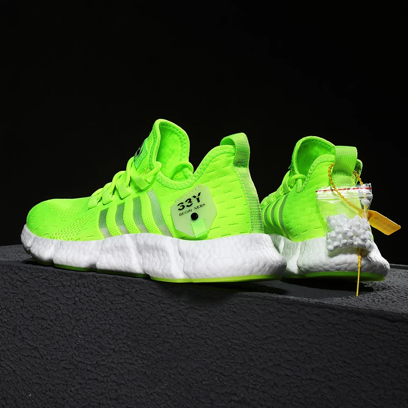 Pantofi sport barbati casual ușoare ochiurilor de plasă respirabil verde fluorescent confortabil jogging vara de mari dimensiuni adidași alb