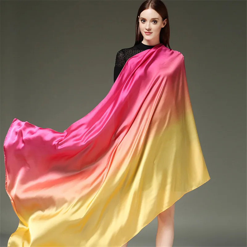 110*190cm lux eșarfă de mătase femei timp de Gradient de Culoare plaja șal și împachetări foulard femme eșarfe pentru femei de sex feminin pashmina