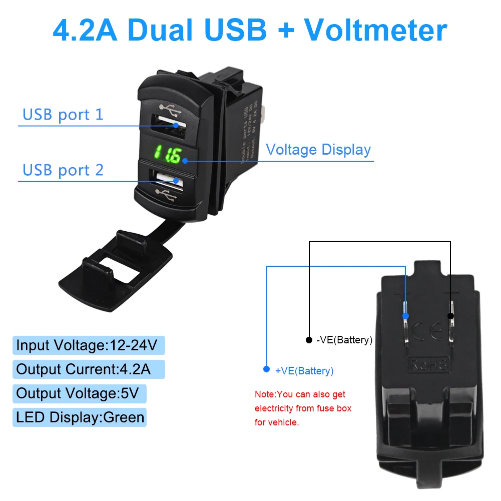 12-24V Dual USB Masina Încărcător Comutator Basculant cu LED-uri Voltmetru Digital 5V 4.2 O Auto Telefon Mobil Incarcator de Priza pentru Masina de Barca