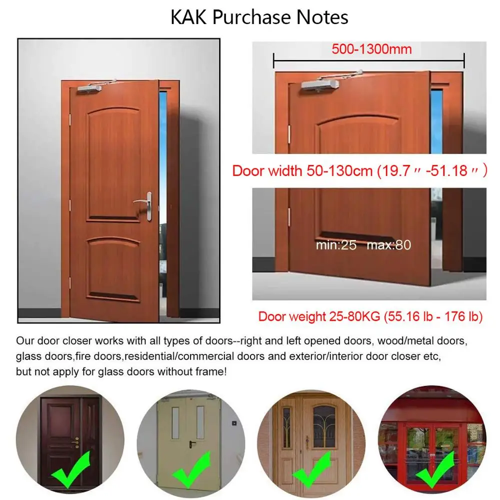 KAK Automat mai Aproape de Ușă 2 Primăvară amortizor Hidraulic Reglabil Ușă Dop de Viteza Mut de Închidere De 25 la 80KG Hardware Ușă
