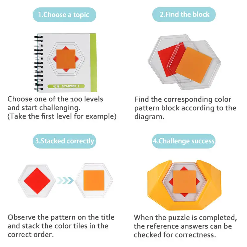 100 Challenge joc de Logica Bord Cod de Culoare de Jocuri de Puzzle Tangram 4 Straturi Jucarii pentru Copii de a Dezvolta Abilitățile de Raționament Spațiale