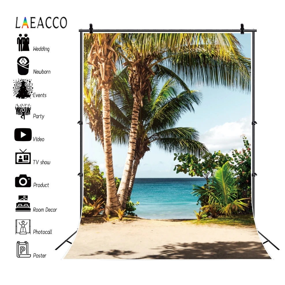 Laeacco Tropicale Photophone Mare, Plajă, Palmele Copaci Fundaluri De Fotografie Portret De Vara Fundaluri Foto Aloha Petrecere Photocall