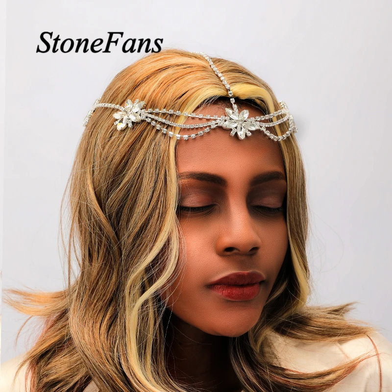Stonefans Femei Cristal Flori de Mireasa Cap Lanț de Bijuterii de Nunta Stras Frunte Părul Lanț de Onoare Caciulita