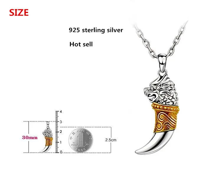 Argint 925 moda lup design dinte bărbați pandantiv coliere bijuterii lanț scurt bărbat cadou picătură de transport maritim