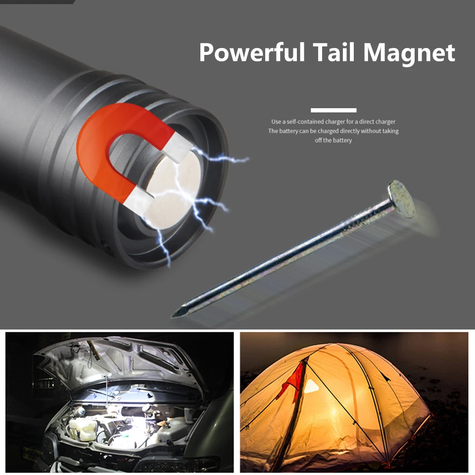 XML T6 Led Lanterna Q5 Lanterna de Becuri Reîncărcabilă 16850 Baterie Litwod Magnetic Puternic, Greu de Coada Zoom Reglabil Sport Light