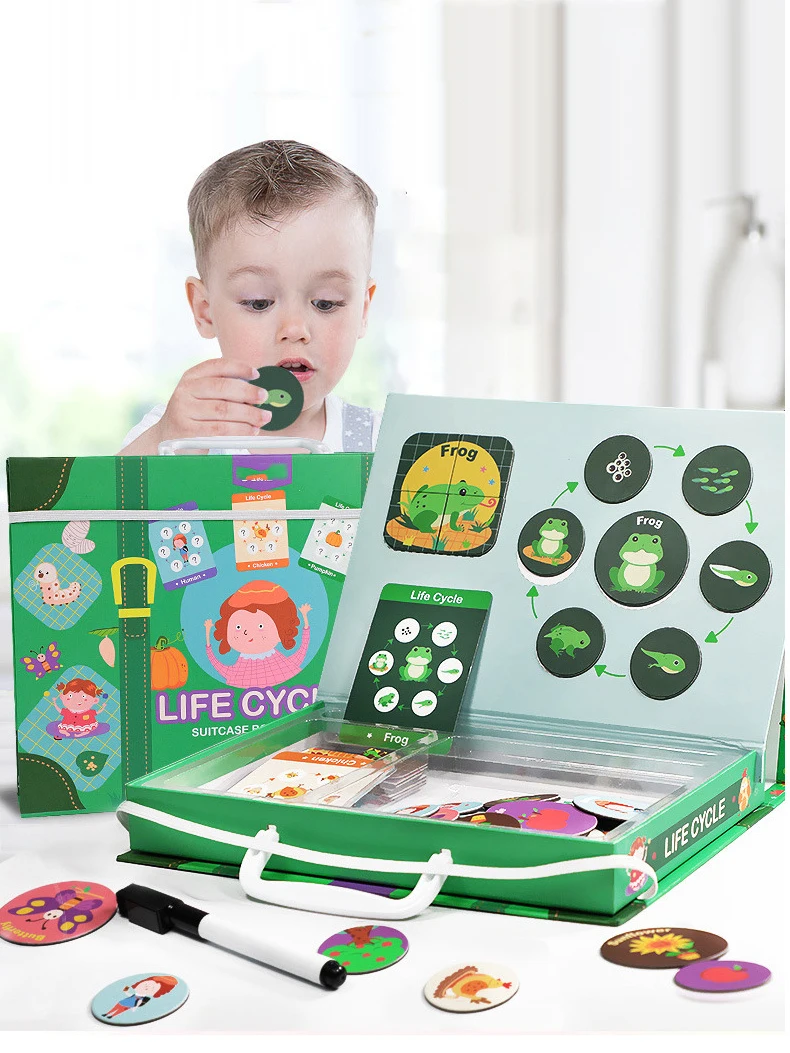 8 Animale Ciclul de Viață Puzzle Magnetic Cognitive Jucarii Educative pentru Copii, Puzzle-Carduri Magnetice Montessori Joc Jucarii pentru Copii