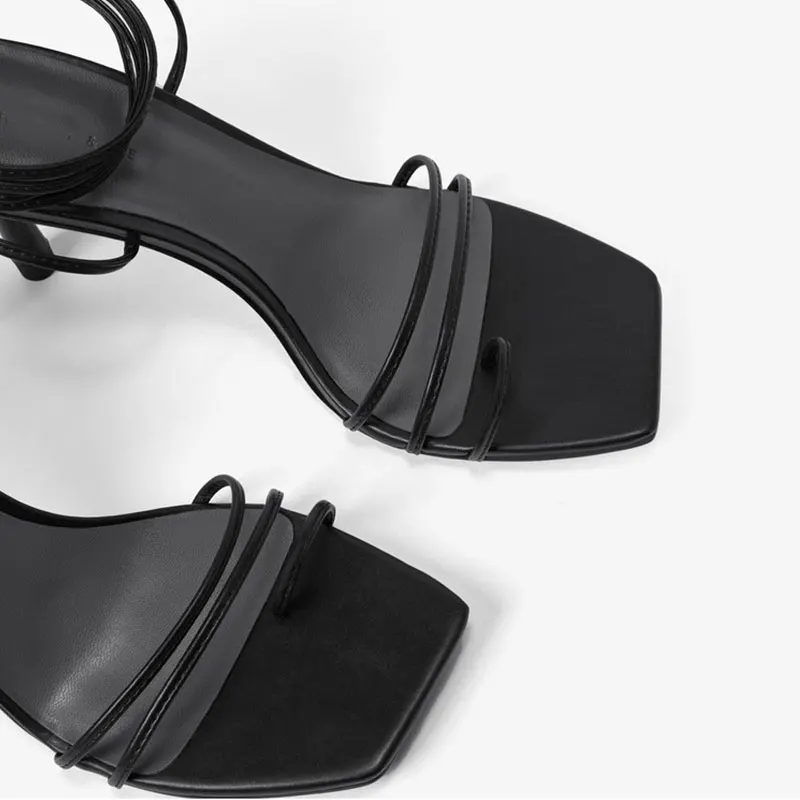 GENSHUO Negru Strappy Sandale cu Toc inalt pentru Femei Cruce Curea de Moda de sex Feminin Sandale Tocuri Subtiri Pantofi Femei Pantofi de Vara pentru 2020