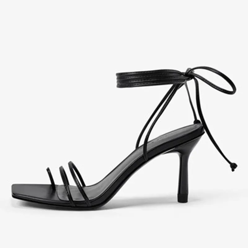GENSHUO Negru Strappy Sandale cu Toc inalt pentru Femei Cruce Curea de Moda de sex Feminin Sandale Tocuri Subtiri Pantofi Femei Pantofi de Vara pentru 2020