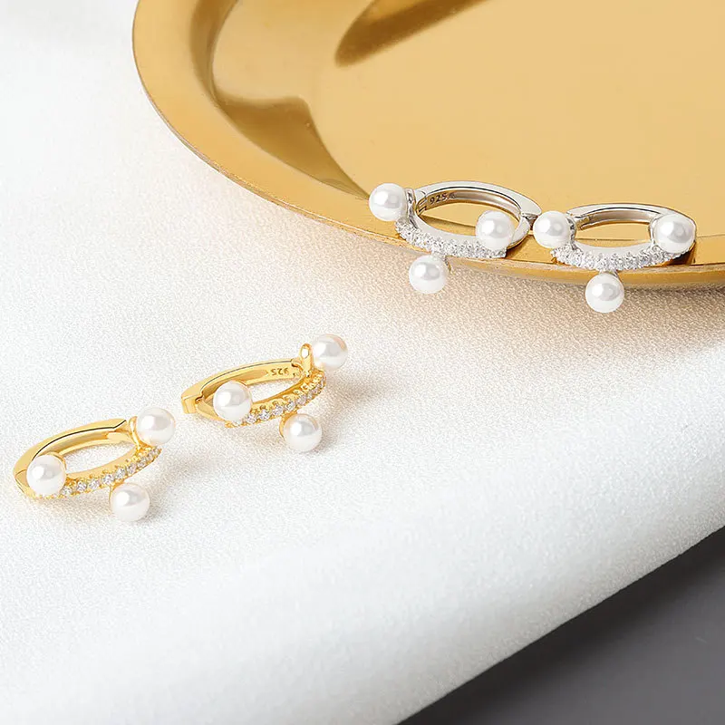 SIPENGJEL Moda Zircon Rotund Cerc de Aur Hoop Cercei Mici, Cercei cu Perle Pentru Femei Bijuterii Stil coreean
