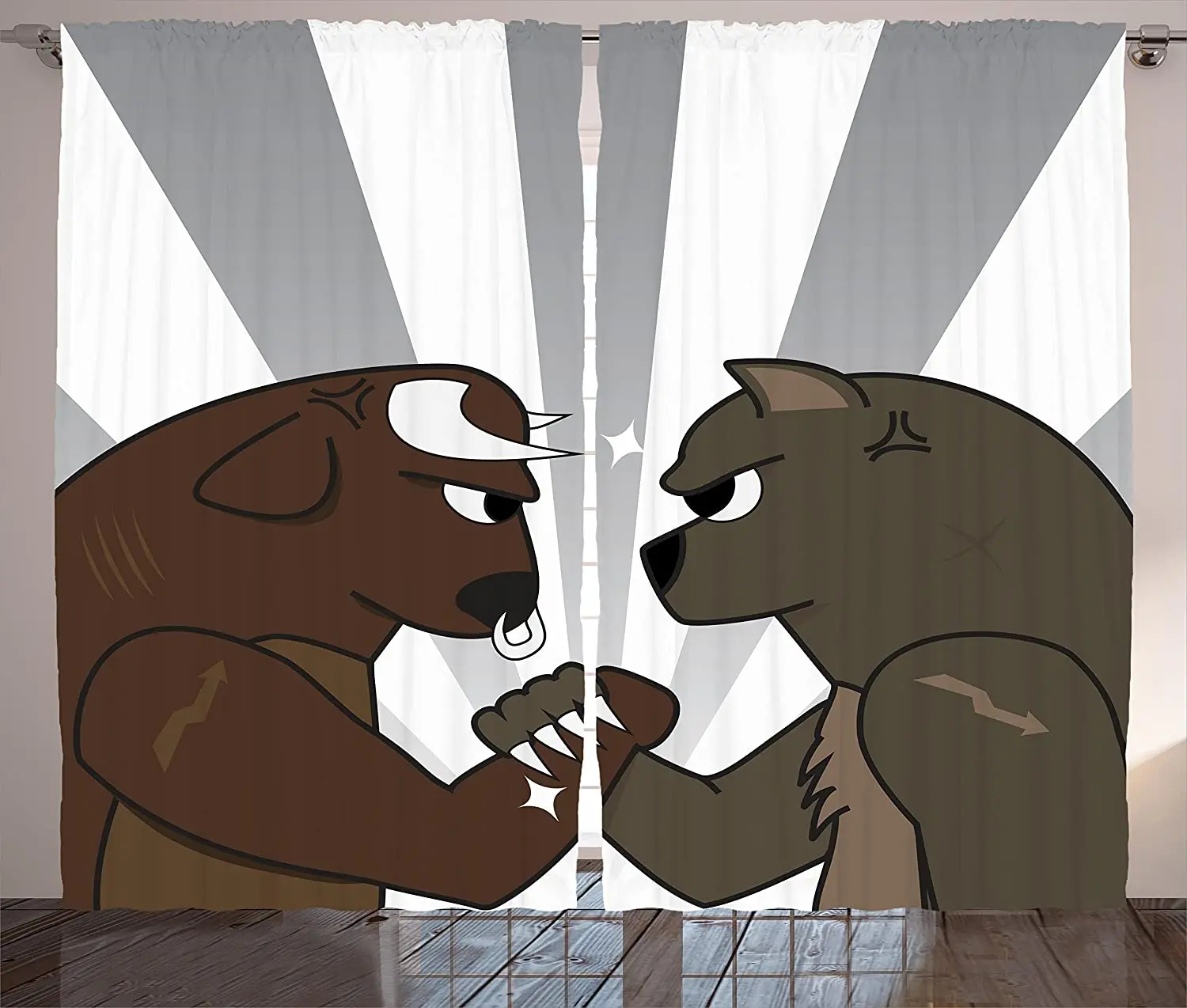Desene animate Perdele Bull Ursul Pregătirea pentru a Lupta cu Dungi Fundal Competiție Sălbatică Living Geamul de la Dormitor, Draperii Armata Verde