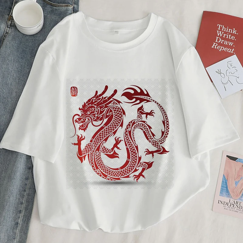 Red Dragon Chinezesc Grafic de Imprimare T-shirt Femei 2020 Noi de Vara Casual Vogue Tricou Harajuku Estetice Alb Topuri Femei T Shirt