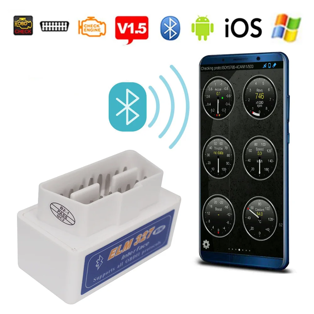 Elm327 V1.5 Bluetooth OBD2 II Android IOS Scanner Pentru Volkswagen VW, Mercedes, BMW, Mitsubishi, Suzuki Buick Kia Instrument de Diagnosticare Auto