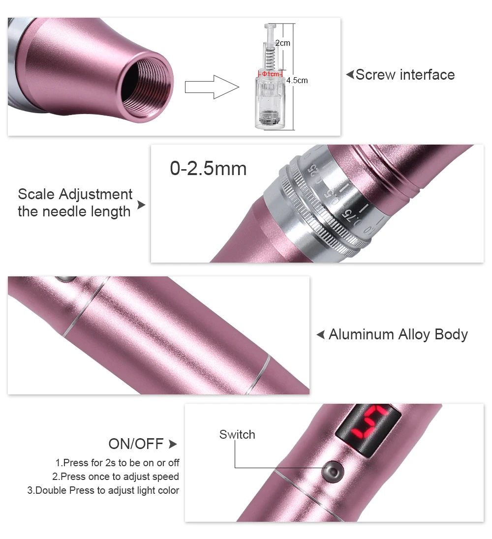 Profesionale 7 LED-uri de Culoare Wireless Microneedling Pen Electric Wireless Derma Automat cel Mai bun de Îngrijire a Pielii Tool Kit Utilizarea Acasă de Frumusete