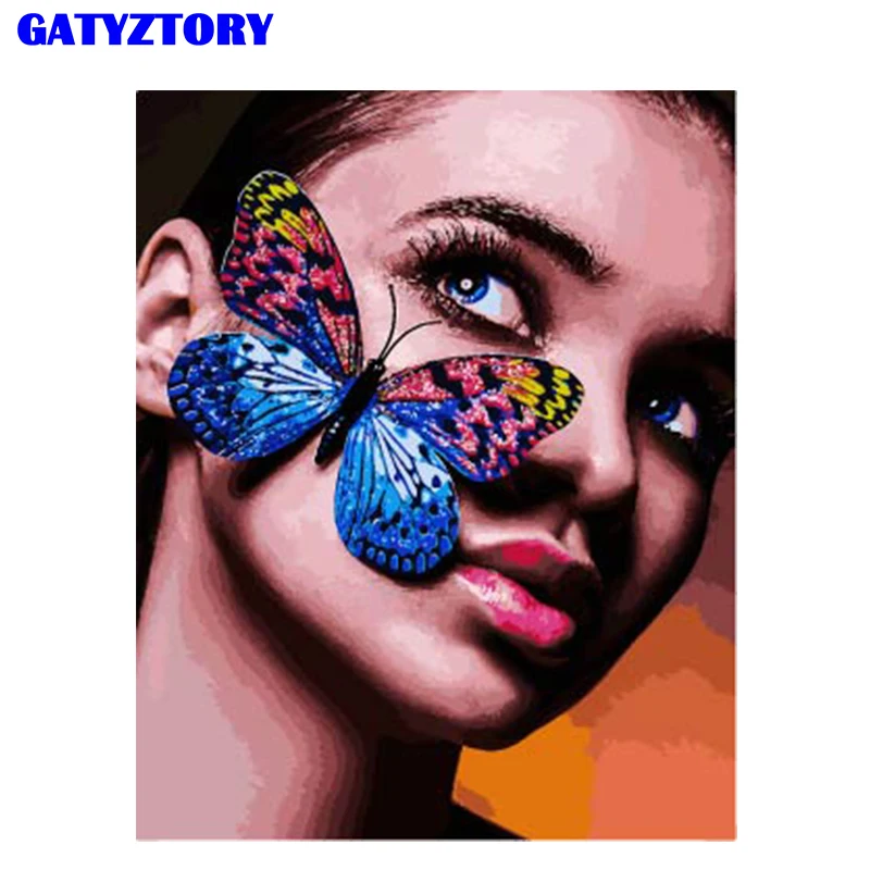 GATYZTORY Cadru Fluture Femei DIY Pictura Panza de Numere Truse de Pictura de Mână arta de Perete Moderne imagine pentru Decor Acasă