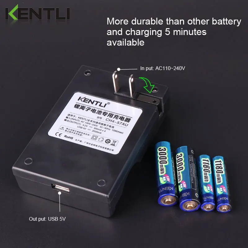 KENTLI 4buc aa 1.5 v baterii aaa Reîncărcabile Li-ion, Li-polymer baterie de Litiu + 2 sloturi AA AAA de litiu li-ion Încărcător Inteligent