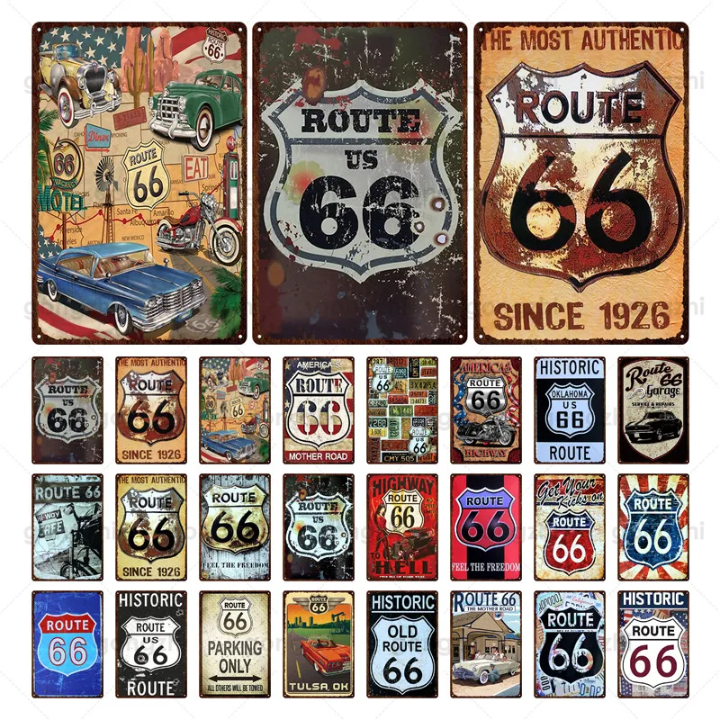 Route 66 Semnul Vintage Din Metal Retro Placa Motocicleta Semn Poster De Perete Decor Acasă Garaj Bar Placă De Metal Artizanat Autocolant De Perete