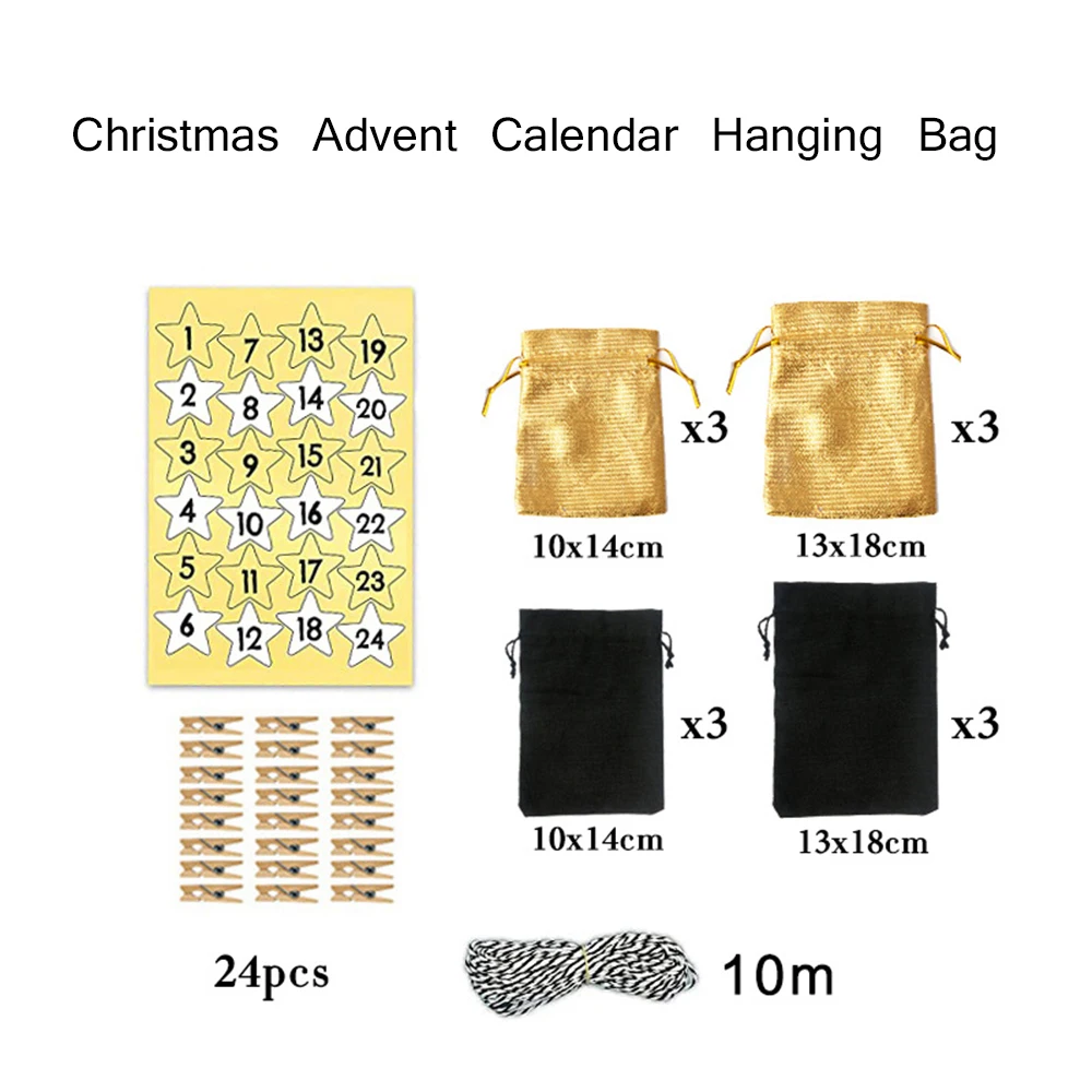 24pcs de Crăciun Advent Calendar Numărătoarea inversă Sac Cordon de Pungi de Cadou de Crăciun Sac cu Clipuri Autocolante de Crăciun Ornament