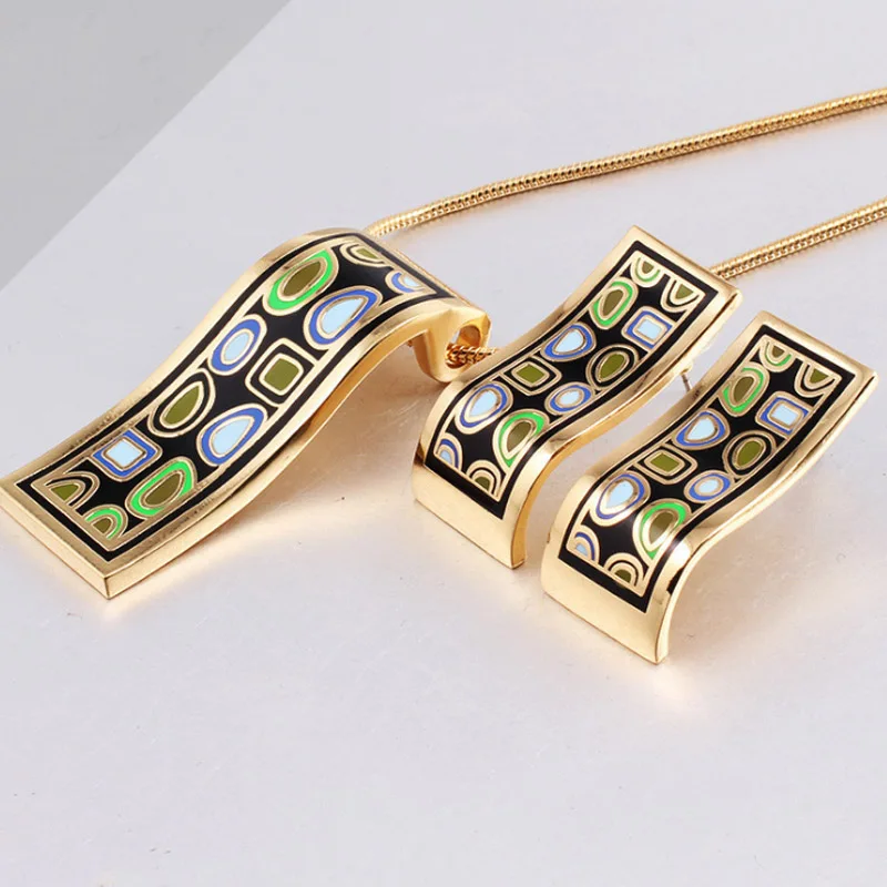 Zlxgirl Fierbinte de Vânzare din oțel inoxidabil de aur Colier cu cercei bijuterii Pline de Design Email de Bijuterii Seturi de Bal Colier Cercei