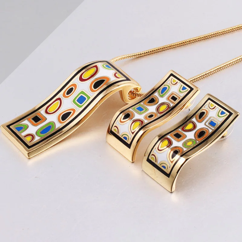 Zlxgirl Fierbinte de Vânzare din oțel inoxidabil de aur Colier cu cercei bijuterii Pline de Design Email de Bijuterii Seturi de Bal Colier Cercei