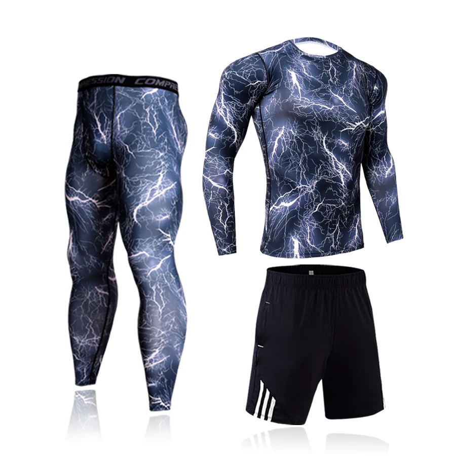 Moda pentru bărbați de Fitness Sport Haine Sport de Formare de Funcționare Compresie Costum de Umiditate Transpirație Colanti Lenjerie Kit S-4XL