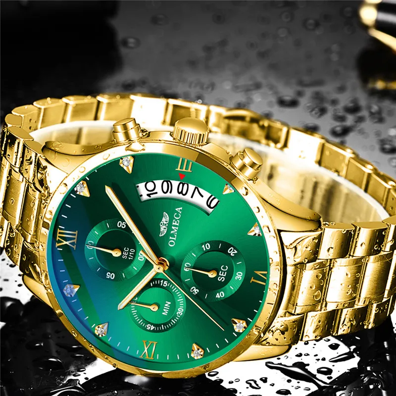 OLMECA Brand de Lux de Aur Cronograf Cuarț Ceas pentru Bărbați din Oțel Inoxidabil Data Ceas de mana Barbati Top de sex Masculin Ceas Pentru relogio masculino