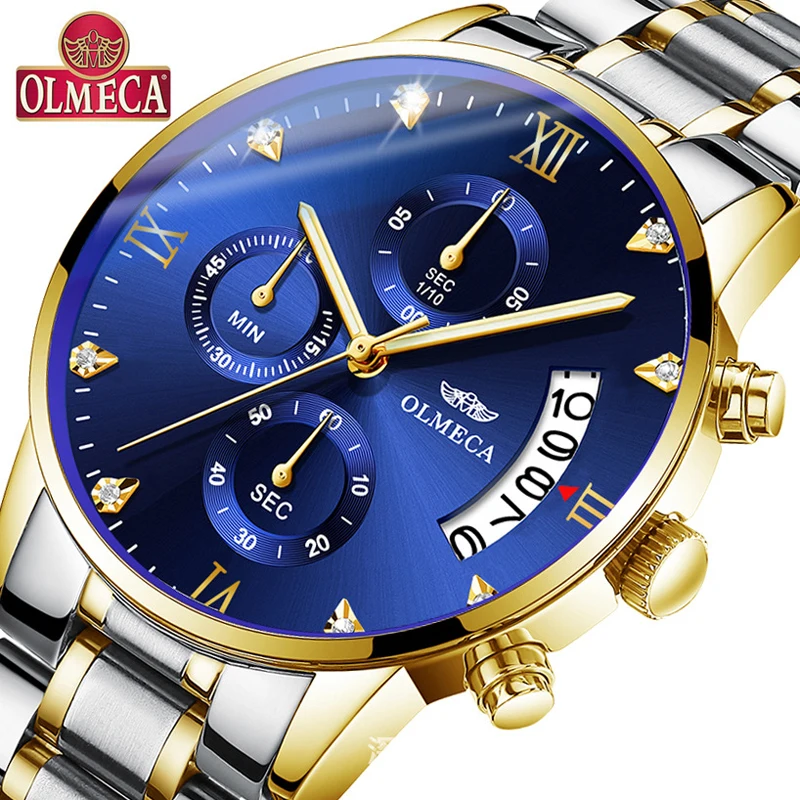 OLMECA Brand de Lux de Aur Cronograf Cuarț Ceas pentru Bărbați din Oțel Inoxidabil Data Ceas de mana Barbati Top de sex Masculin Ceas Pentru relogio masculino