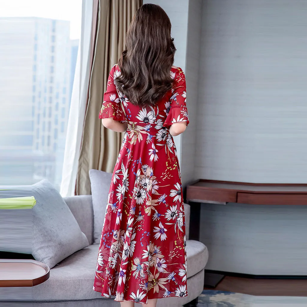 2020 vânzare fierbinte femeie Nouă rochie Casual V-Gât Scurt cu Maneci Lungi imprimeu Floral Subțire O-Linie Femei Rochie de Vara, Rochii Casual