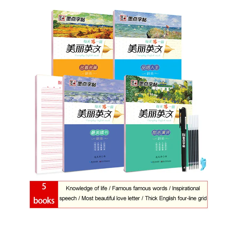 5Books engleză Caiet de Caligrafie Practică Carte Font Set de Exercitii de Carte Pentru Copii Adulți Exercițiu Autocolante Italic Cuvânt Reutilizare