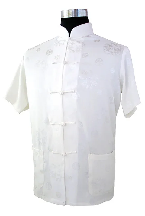 De Vânzare la cald Bej Noutate Hombre Camisa Bărbați Chinez Cămașă de Mătase, Satin Kung Fu Scurt-maneca Costum Marimea S M L XL XXL XXXL M0017