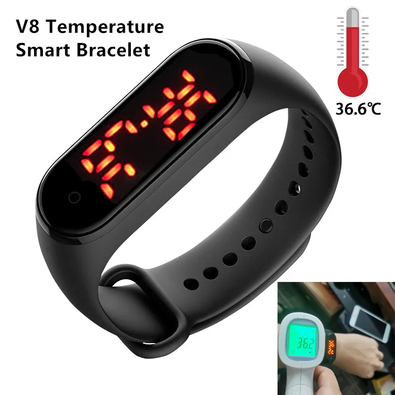 V8 Temperatura Corpului Brățară Inteligent Precise Display Smart Band Ceas de Timp Ore Inteligent Bratara pentru Barbati Femei copii