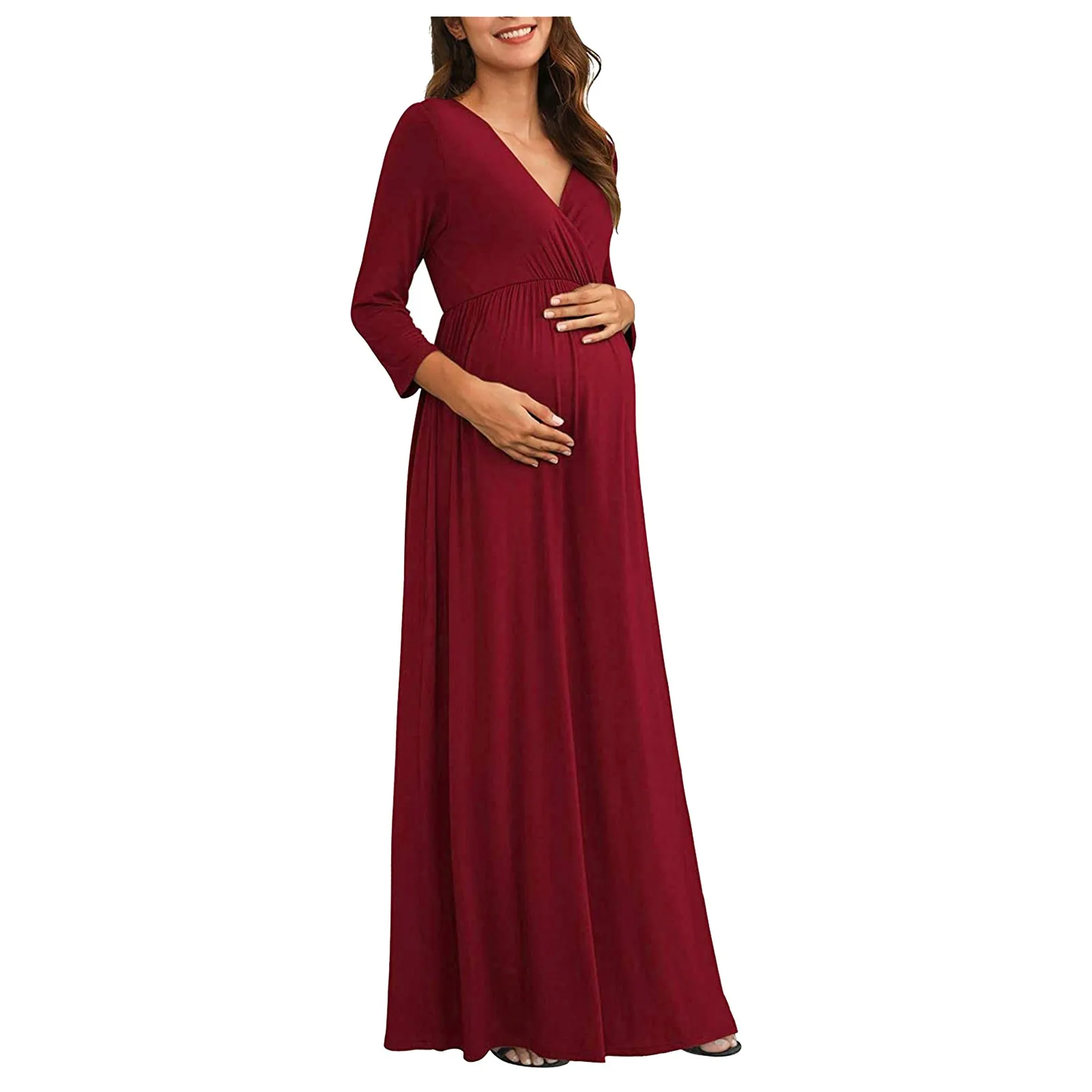 Moda Rochii de Maternitate одежда для беременных Sarcinii Casual 3/4 Sleeve V-neck Maxi Wrap Rochie Lunga Femeile Gravide Haine