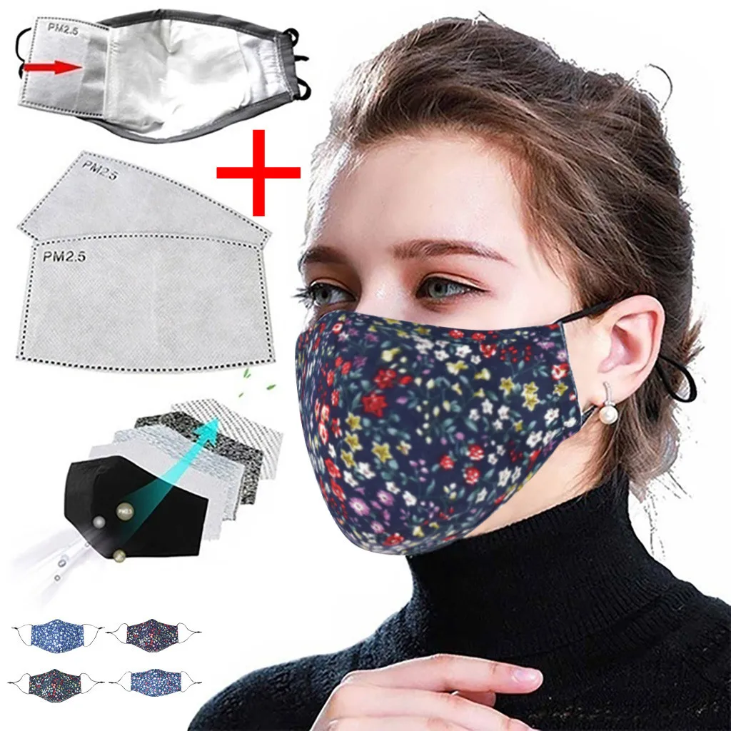 8 Stiluri de 1 BUC/ Masca de Fata Cu 2 BUC Filtre PM2.5 Din Bumbac Praf Windproof Reutilizabile Regla Imprimare Gura Masca Maschere