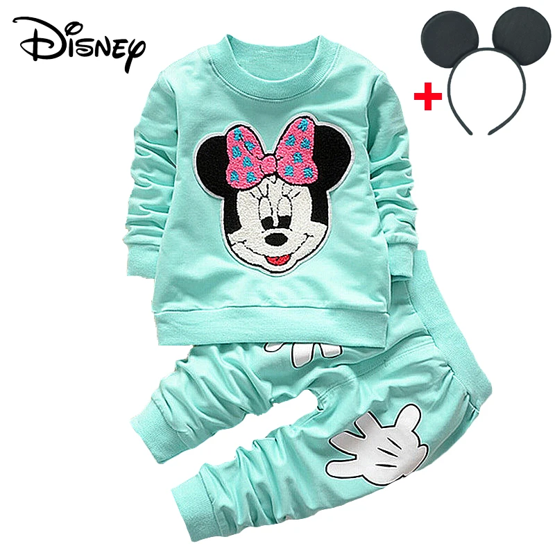Disney Mickey Copil Nou-născut Fată Haine de Primavara Toamna Polka Dot cu Mâneci Lungi T-shirt, Pantaloni de Costum Copii Bebes Treninguri Jogging