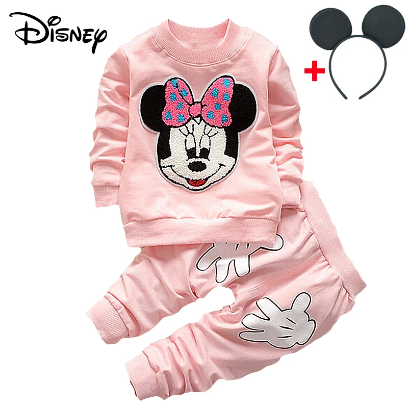 Disney Mickey Copil Nou-născut Fată Haine de Primavara Toamna Polka Dot cu Mâneci Lungi T-shirt, Pantaloni de Costum Copii Bebes Treninguri Jogging