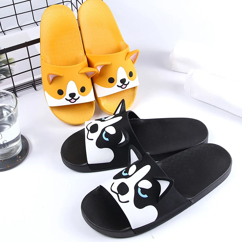 Drăguț Pisică Câine De Vara Femei Fete Slide-Uri De Sandale Animal De Desene Animate Papuci De Plaja Pantofi Platforma Doamnelor Alunecare Pe Flip-Flops