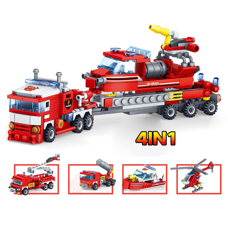348pcs Stație de Foc Masina Elicopter Barca Blocuri Compatibil City Pompier Cifre Camioane Cărămizi Jucarii Pentru Copii