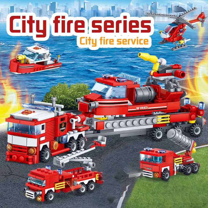 348pcs Stație de Foc Masina Elicopter Barca Blocuri Compatibil City Pompier Cifre Camioane Cărămizi Jucarii Pentru Copii