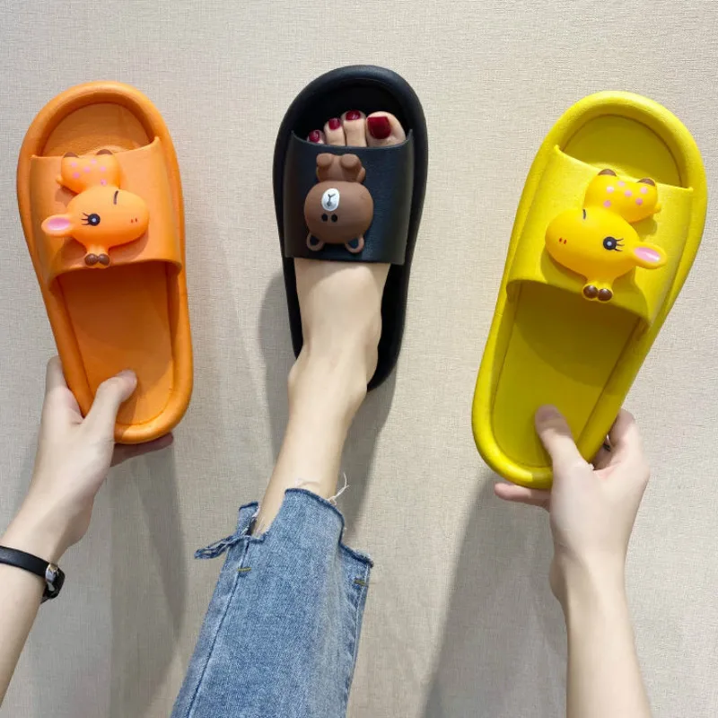 LLUUMIU slide-uri de femei Frumoase Desene animate ursul de Vară Papuci Femei Slide-uri Acasă Papuci de baie anti-Alunecare Pe Sandale Femei Pantofi de interior