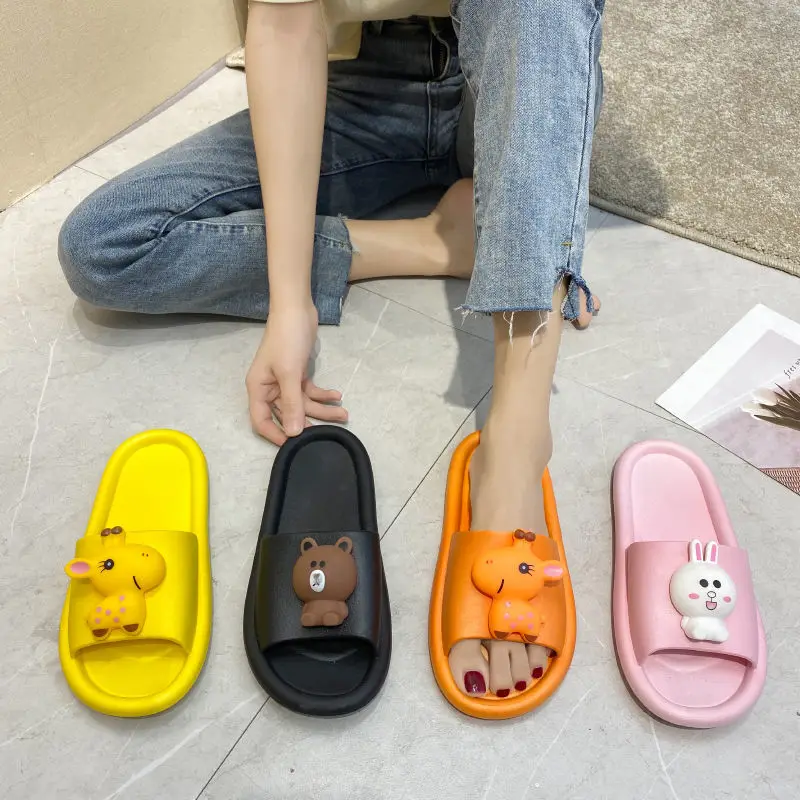 LLUUMIU slide-uri de femei Frumoase Desene animate ursul de Vară Papuci Femei Slide-uri Acasă Papuci de baie anti-Alunecare Pe Sandale Femei Pantofi de interior