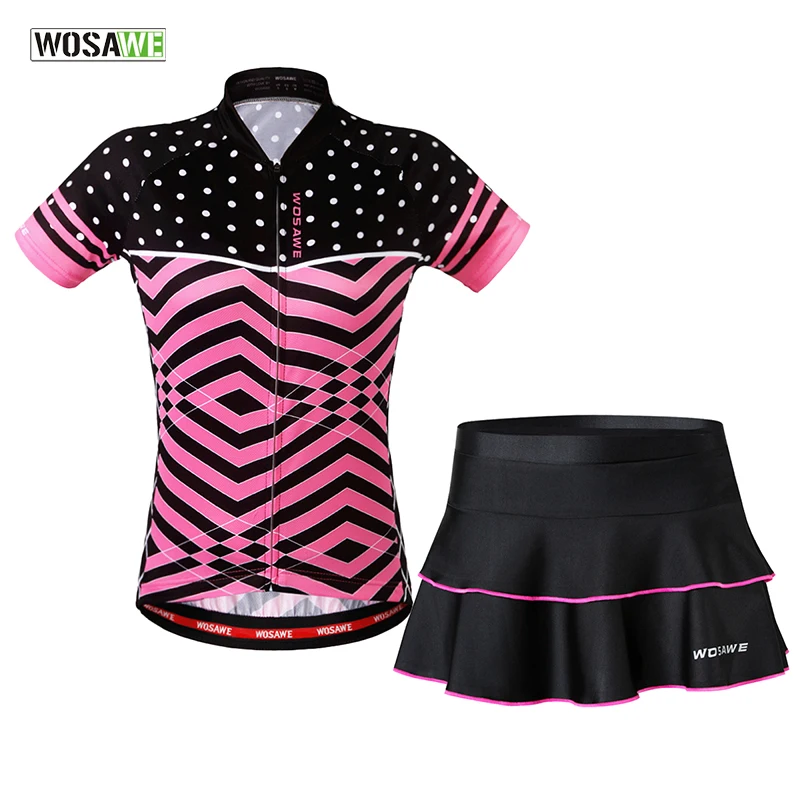 WOSAWE Femei pe Maneci Scurte Ciclism Îmbrăcăminte Costum Ciclism Jersey + Respirabil Biciclete pantaloni Scurți, Fuste cu 3D Pad Sport Set