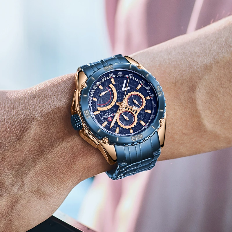 NAVIFORCE Top Brand de Lux RoseGold Blue Mens Ceasuri Întâlnire Săptămâna Modei Luminos Cuarț Impermeabil Bărbați Ceas Relogio Masculino