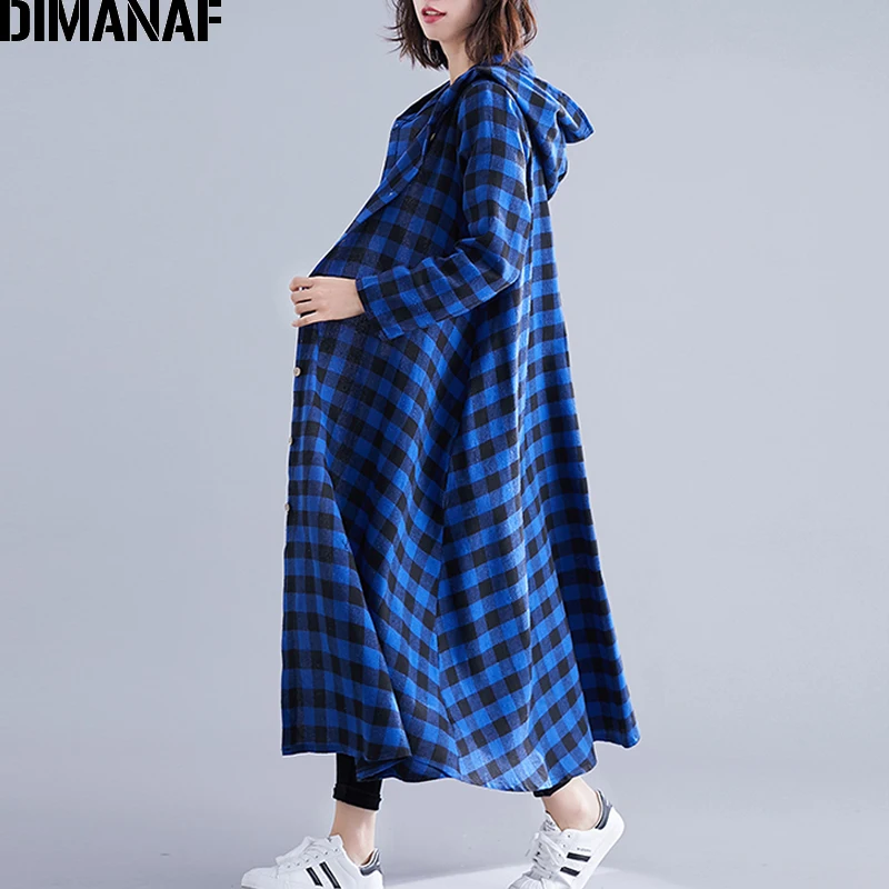 DIMANAF Femei Plus Dimensiune Jachete Paltoane de Bază de Îmbrăcăminte Casual Toamna Lady Maneca Lunga Femei Largi, din Bumbac cu Gluga Carouri Subțire 2021